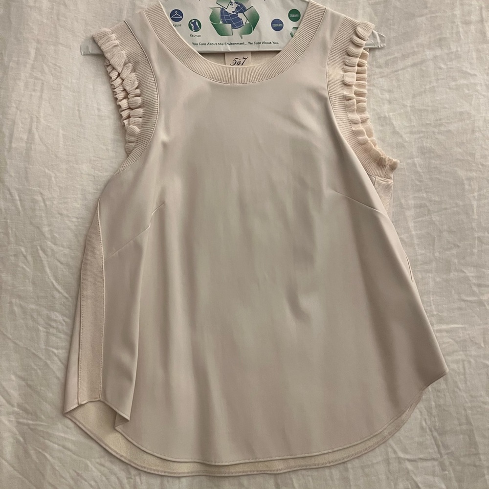 Cinq a Sept faux leather tank with pleated sleeves